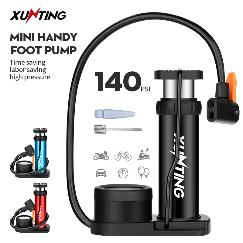 Xunting Bicycle Foot Pump Portable Pressure Gauge Presta &ampSchrader Valve Air 140PSI Inflador Bicicleta Accessories | Спорт и