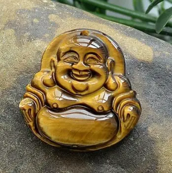 

Natural Yellow Tiger Eye Pendant Laughing Maitreya Buddha Pendant Head Buddha Statue Necklace Pendant Gift
