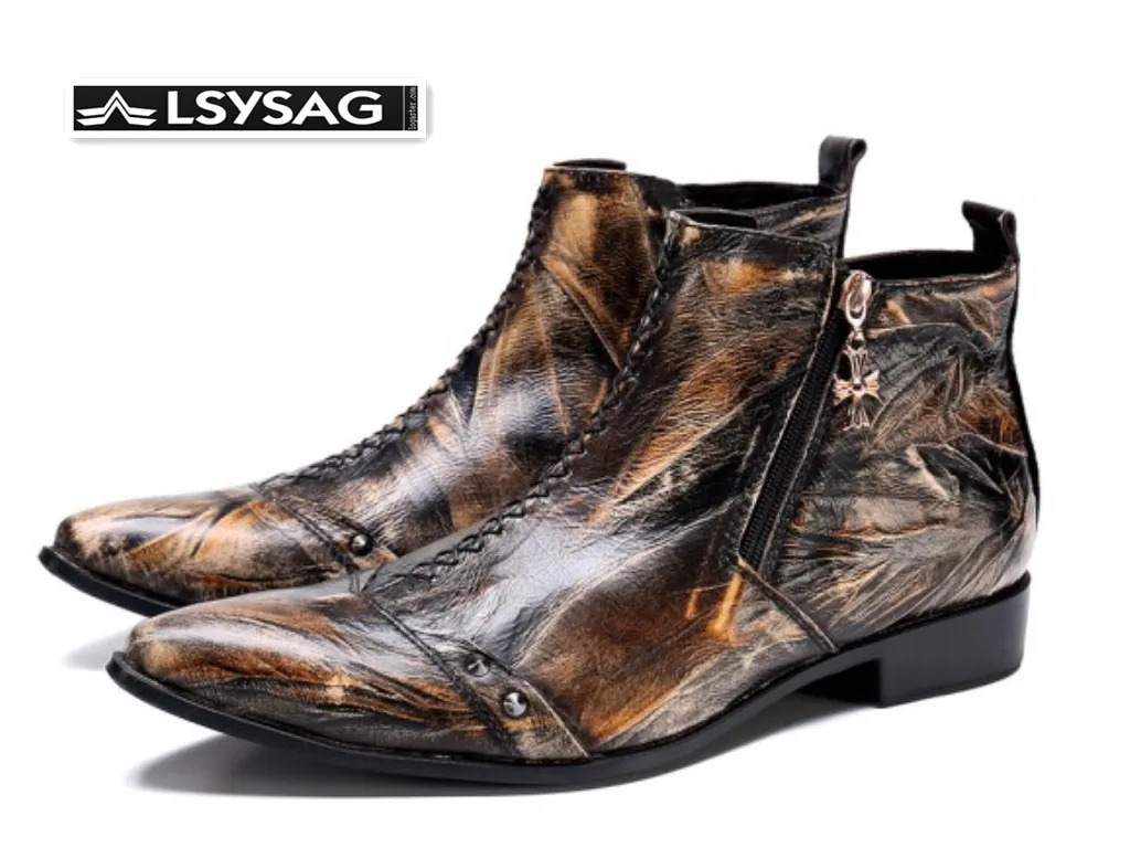 

Winter Autumn Fashion Men Boots Genuine Leather Ankle Boots Brown Plus Size Pointed Toe Party Dress Shoes Male