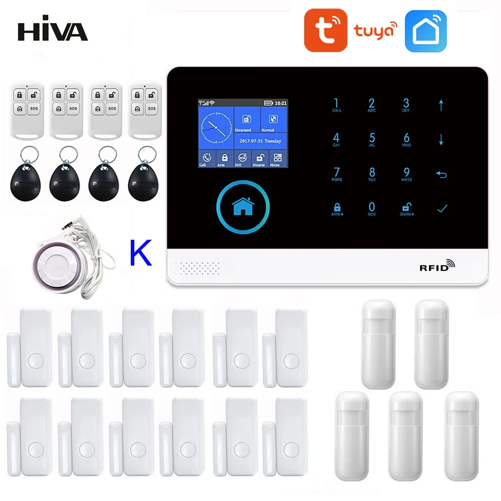 PG-103 Home Security Alarm System Wifi GSM Alarm Intercom Remote Control Autodial 433MHz Detectors IOS Android Tuya APP Control 