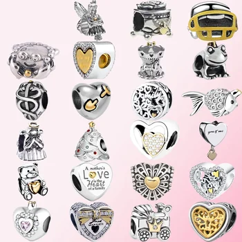 

2019 100% 925 Sterling Silver Heart Shape Christmas Tree Angel Bear Fish Frog Magic Box Stroller Women Charm Bracelet DIY Beads