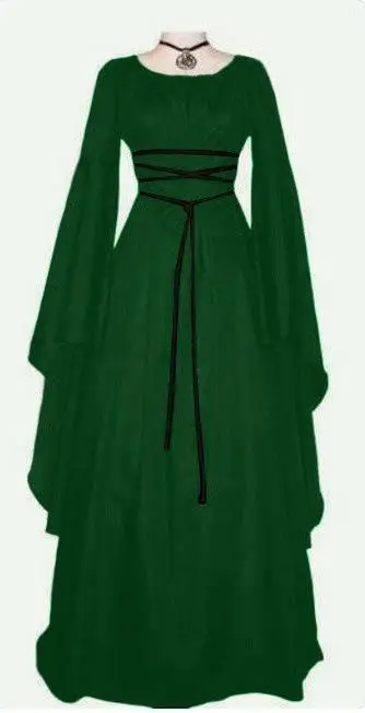 Винтажное женское платье для Хэллоуина, карнавальный костюм, однотонная средневековая туника, элегантные платья викторианская Лолита, тонкое платье с круглым вырезом, платье s-xxl - Цвет: Green