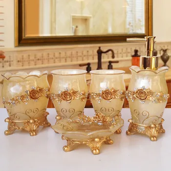 

European-style 5pcs Bathroom Supplies Set Gifts Creative Resin Washing Set Toothbrush Holder Soap Dispenser Soap Dish