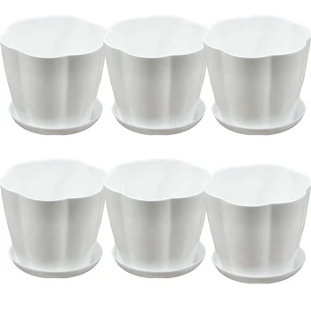 

12 Pack 5.1Inch White Plastic Flower Plant Pots Seedlings Nursery Pot Planter with Saucer Pallet