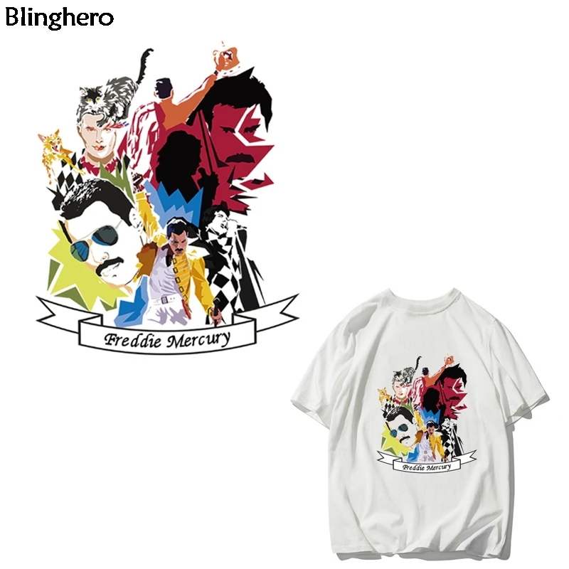 

Blinghero Freddie Mercury Heat Transfer Patch Stickers Iron-on Patches DIY Heat Press Sticker Singer Applique Diy Pacth BH0348