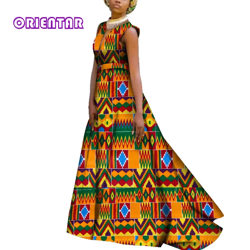 Женское платье в африканском стиле с вощеным принтом Bazin Riche, длинное платье макси, сексуальное платье с глубоким v-образным вырезом без рукавов для свадебной вечеринки WY3703 - Цвет: 3