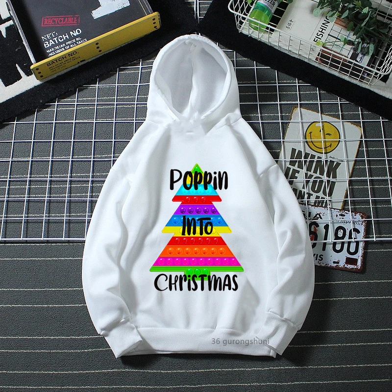 

Poppin Into Christmas Graphic Print Hoodies Rainbow Popit Kids Clothes Funny Fidget Toys Sweatshirt Xmas Gift Children Clothing
