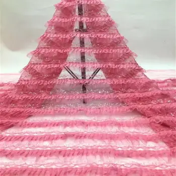 

Latest Tulle Lace Fabric 2020 French Lace Fabric With Stones 5 Yards Rose Red African Lace Fabric 2020 High Quality Lace ALM040