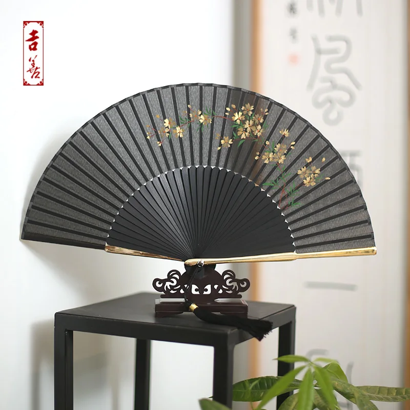 

Sensu 6 Inch Mud Gold Hand-painted Woman Fan Silk Folding Fan Go Abroad Gift Fan Silk Fan Cheongsam Fan