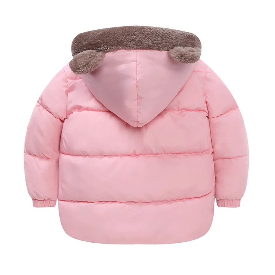 Зимнее теплое ветрозащитное пальто с капюшоном и медвежьими ушками для маленьких мальчиков и девочек детская модная утепленная верхняя одежда, Двусторонняя Куртка