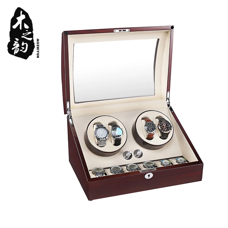 

Watch Winder Box Case Storage Shaker Display Automatic Wooden 2 Motor 4+6 Slots Winder Rotation Holder Organizer Piano finish