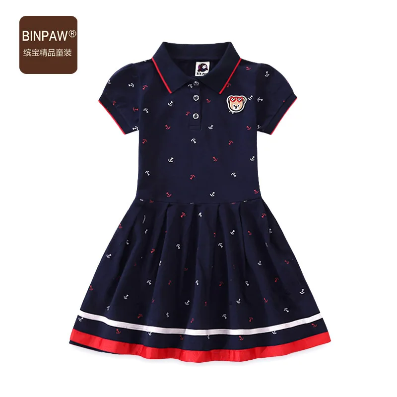 

2019 New Style Summer Wear Short-sleeved Dress for Girls Bin Paw Korean-style Big Boy Bear wang yan mian Princess Skirt