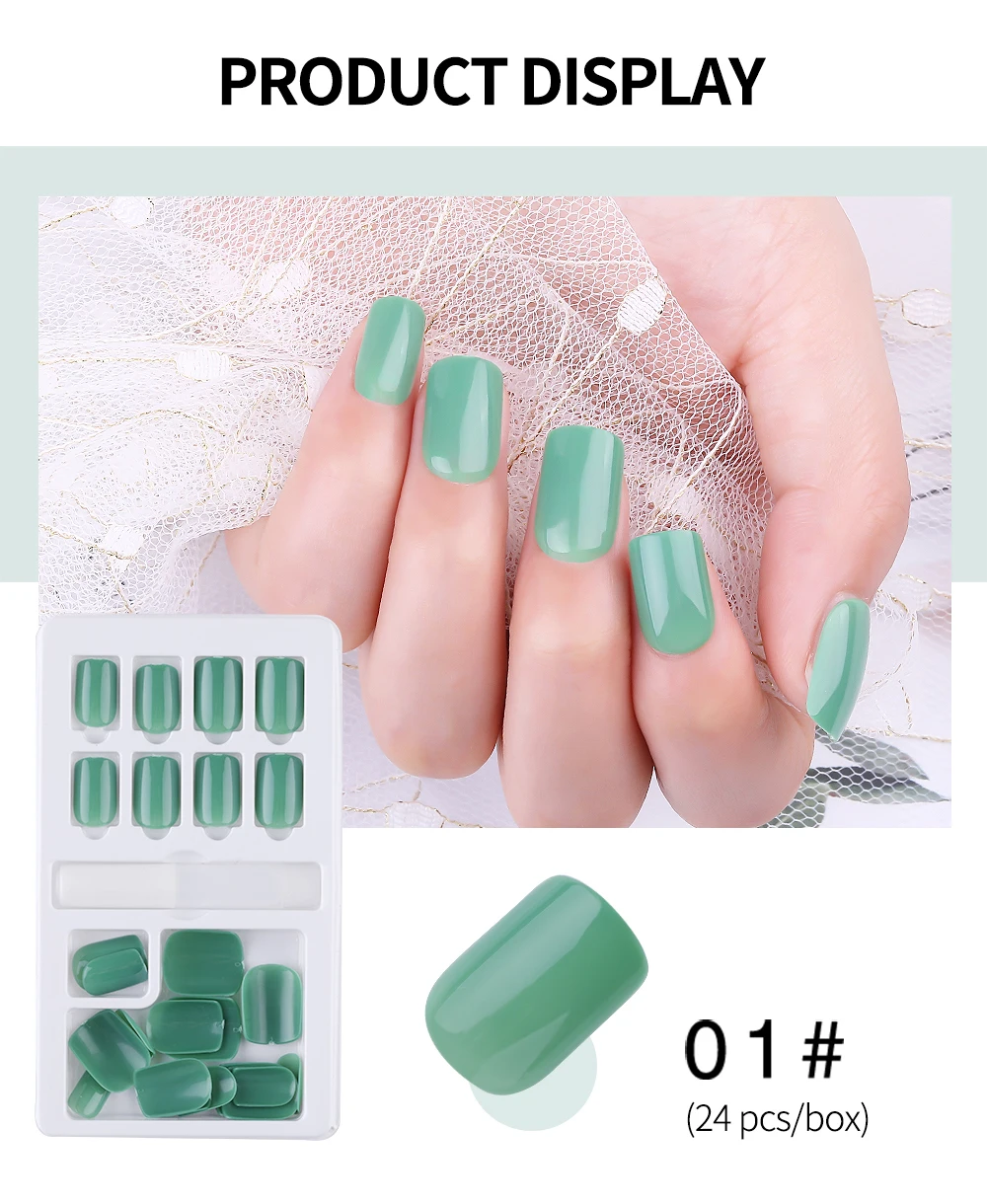 PinPai 24 Pcs/Set Shining False Nail Tips Reusable Full Cover Artificial Fake Tips Nails Press On Nails Art Fake Extension Tips
