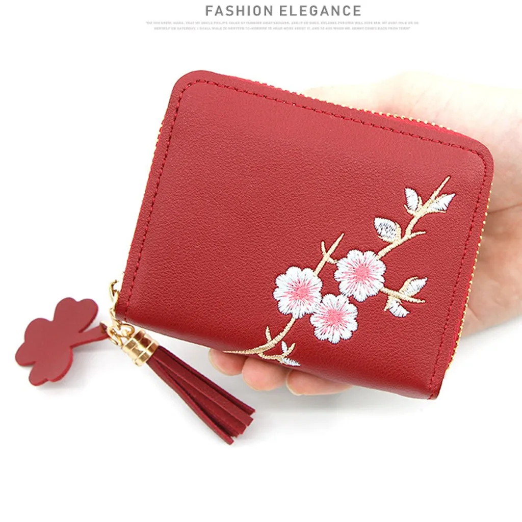 Cartera mujer, уличная мода, сплошной цвет, цветок, бахрома, кожа, кошелек для карт, женский, маленький, для изменения, мини, для денег, сумочка, portfel