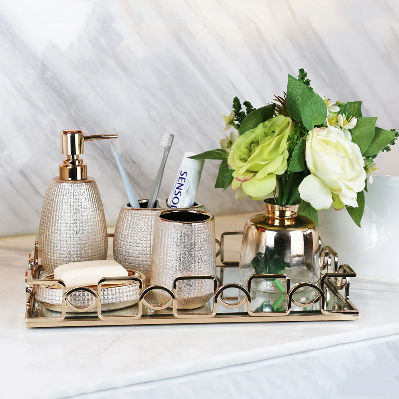 European style Gold plated ceramic washing tools Rose Gold Bathroom