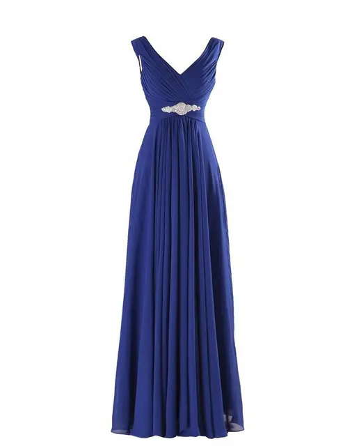 A Line Chiffon V Neck Crystals Eegant Off-Shoulder Formal Prom Wedding Party Bridesmaid Dresses Robe De Soiree Zipper Back Royal Blue