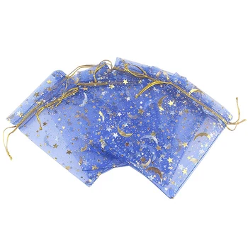 

100Pcs Stars and Moon Organza Jewelry Gift Pouch Candy Pouch Drawstring Wedding Favor Bags (Royal Blue, 3.5 x 4.7 Inch)