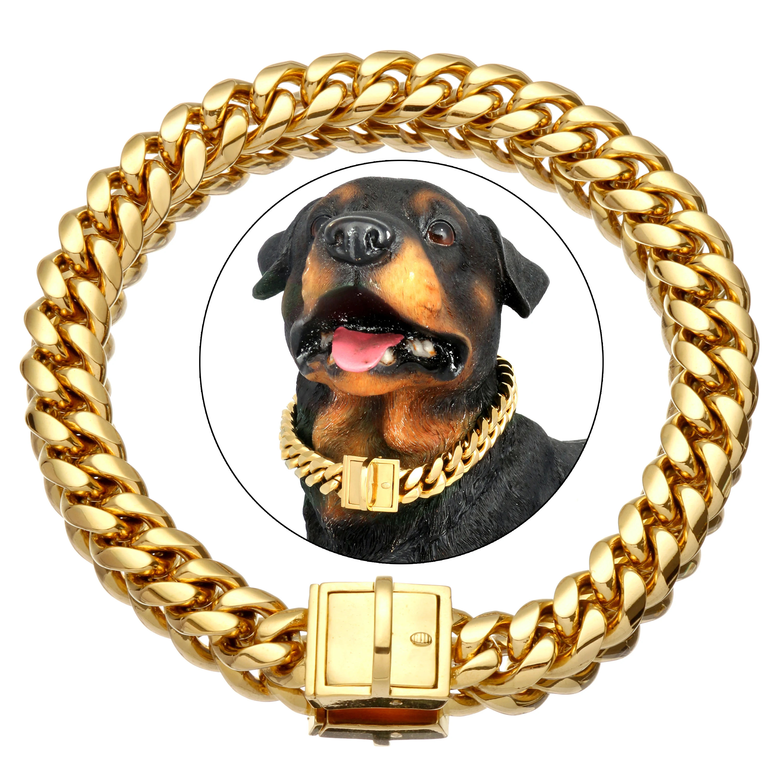 Nikpet Goud Hond Ketting Kraag 18K Metalen Stainlesss Staal Cubaanse Link Chain Zware Chew Proof Wandelen - AliExpress Huis & Tuin