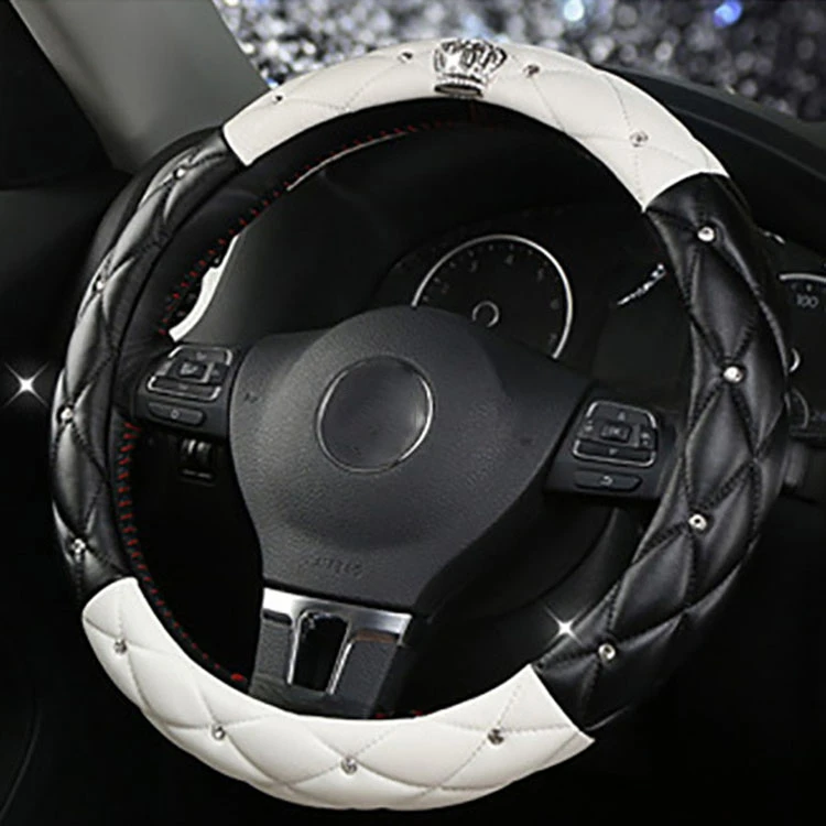 

Fashion Women PU Leather Car Steering Wheel Cover Rhinestones Crystal Seat Belt Car Styling For Lady Girls Car Accessories