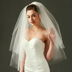 White Ivory Wedding Veil Simple Tulle Two Layers Bridal Veils Cheap Bride Accessories Short Women Veils With Free Comb
