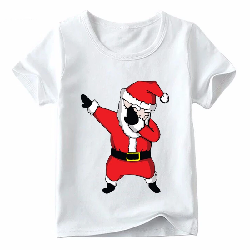Детская футболка с изображением рождественского Санта-Клауса летняя белая футболка для маленьких девочек Повседневная забавная Одежда для мальчиков ooo5112 - Цвет: white L