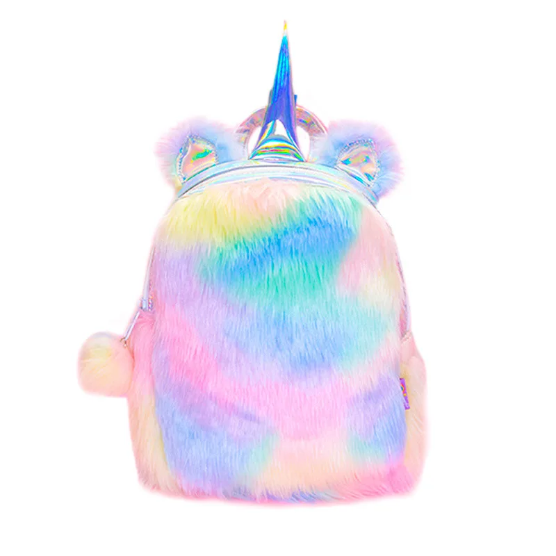 

Unicorns Cartoon School Book Bag Girl Women Fur Backpack Rainbow Kindergarten Bag Travel Children Schoolbag Kids Gift Book Bag