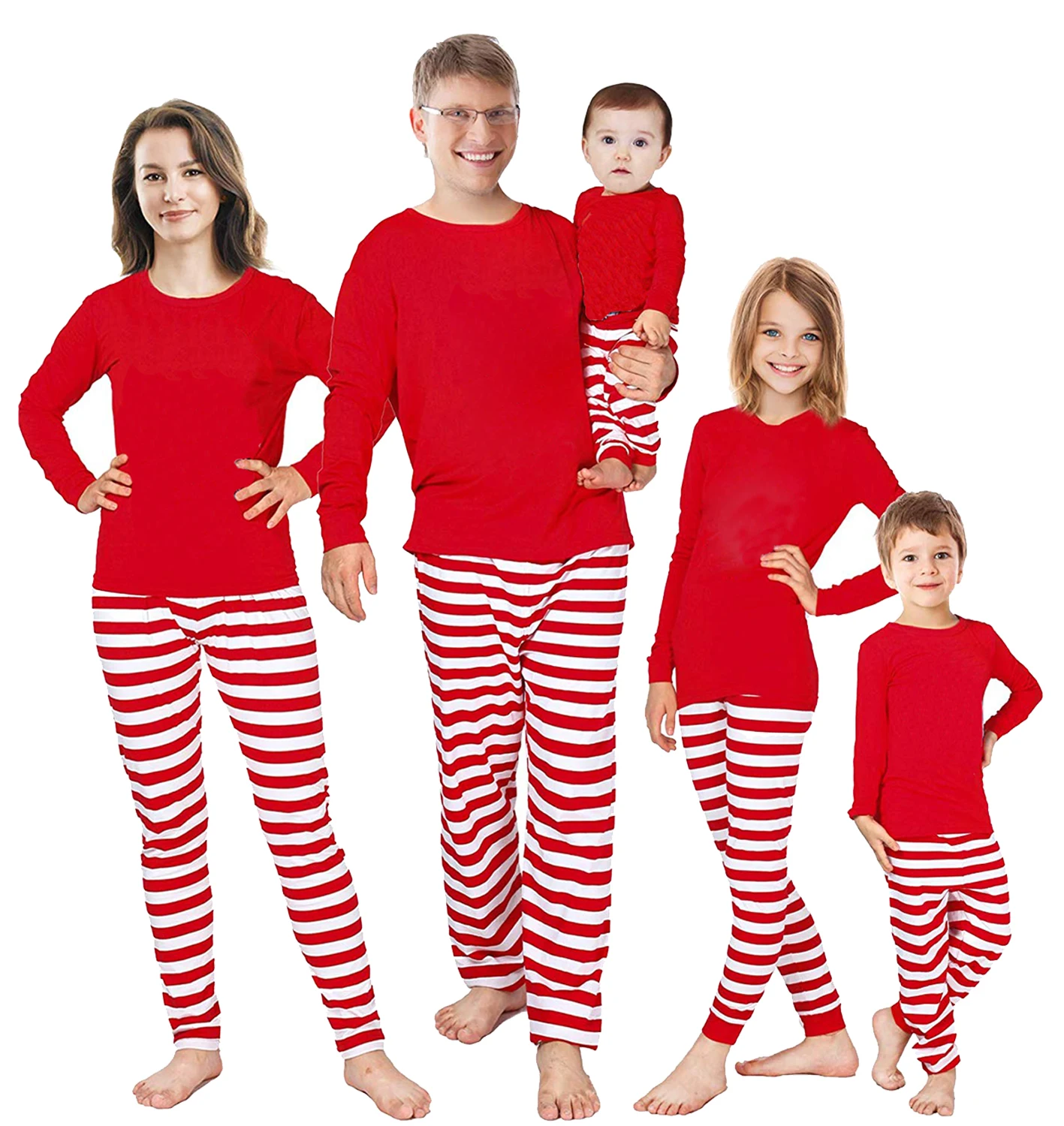 Комплект одинаковых рождественских пижам для всей семьи; Рождественская одежда для сна в полоску для взрослых, женщин, мужчин и детей; одежда для сна; Топ и низ