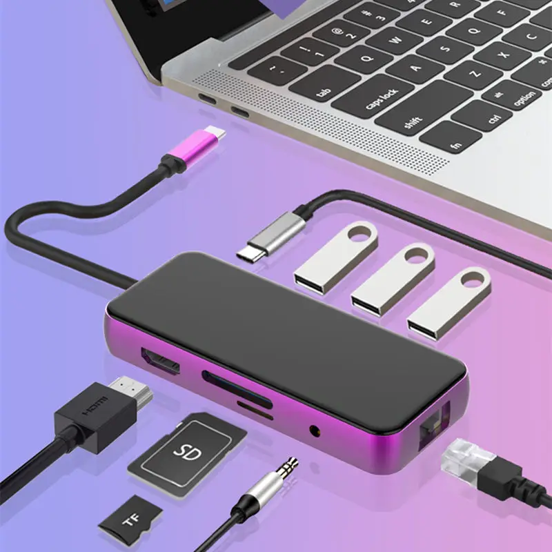 Computer adapter Multiple mouthfuls USB3.0 and HDMI RJ45 Ethernet PD Charge SD TF Card Reader 3.5 a