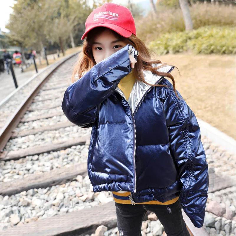 Girls Winter Coats for Kids Outerwear Jacket Teenage for Girls Jackets Fashion Short Zipper Warm Thick Children Clothing Costume - Цвет: Синий