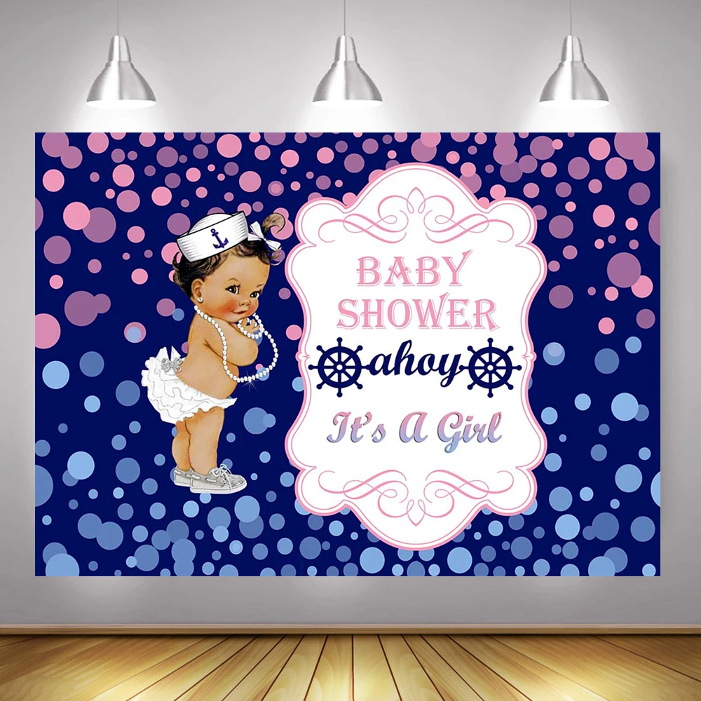 Ahoy Baby Shower Foto Latar Belakang Laut Bayi Gadis Sailor Baby