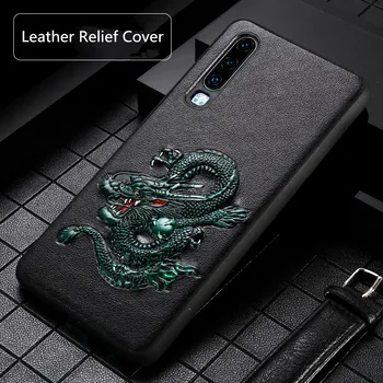 

Leather For Huawei P30 Pro Case Silicone 3d relief animal dragon eagle for huawei p20 p30 Pro Protective back Cover case