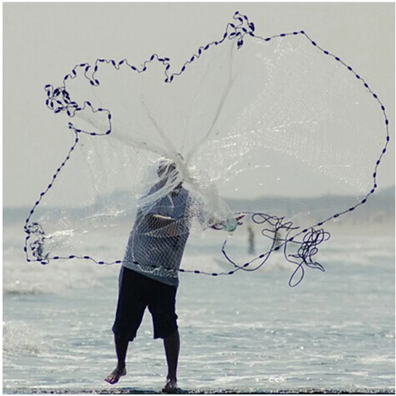 Open Diameter 350cm-550cm Korean Style Fishing Cast Net Chain Sinker Throw  Net 3/8 Inch Mesh Rede De Pesca Monofilament Nylon