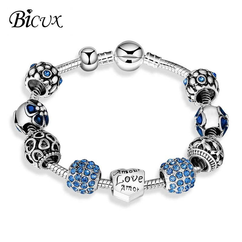 BICUX, модный,, винтажный, этнический, сплав, кристалл, стекло, бисерный браслет для женщин, мужчин, сердце, растение, круглые браслеты, ювелирное изделие - Окраска металла: Blue