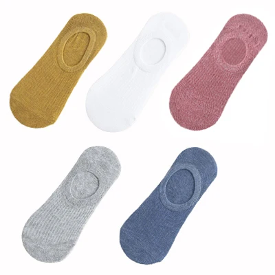 5 Pairs Woman Silicone Non-slip Invisible Socks Summer  Cotton Ankle Solid Color Boat Women's Slippers 35-40EUR Short Socks Lot 14