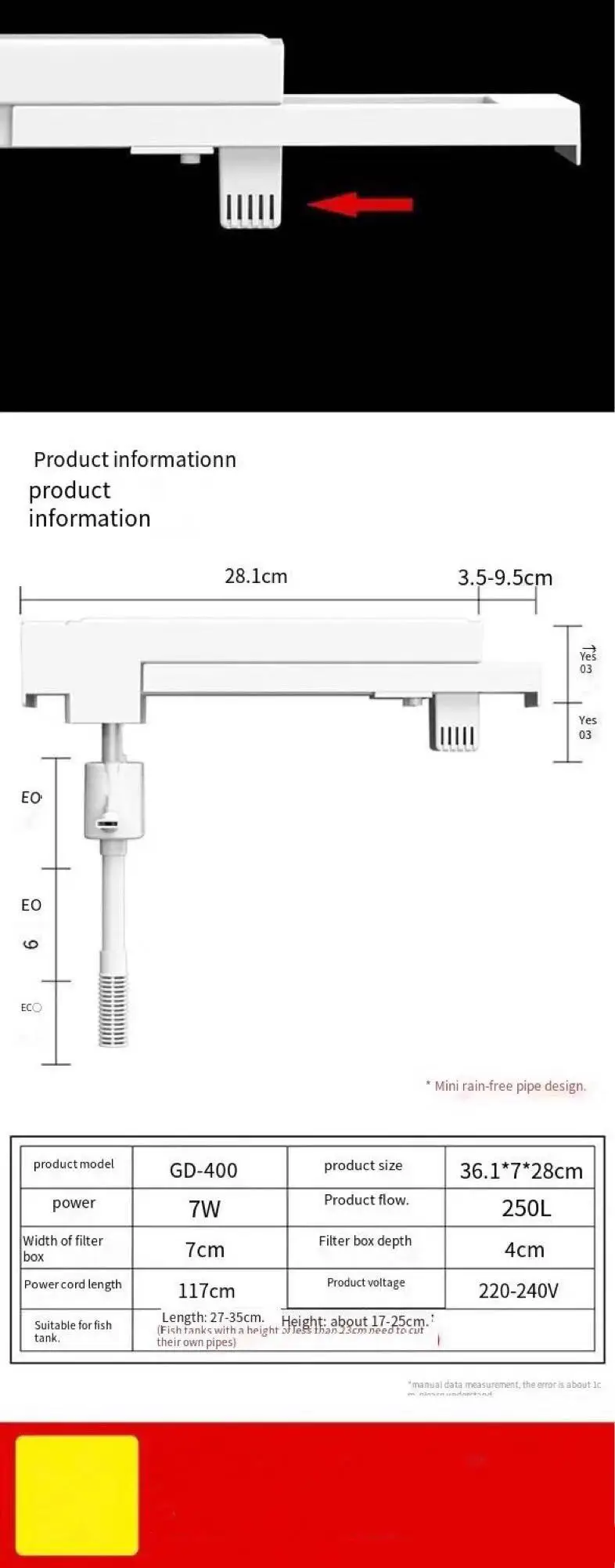 Fish tank filter three-in-one filter pump aeration filtration circulation system with filter box top filter aquarium accessories