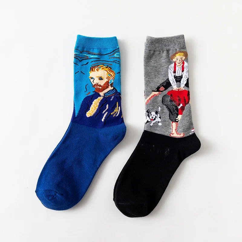 starry starry night Cotton Funny painting Socks Women Men Western Mona Lisa Kiss Oil Painting Retro-classical Series Couple Sock crew socks women