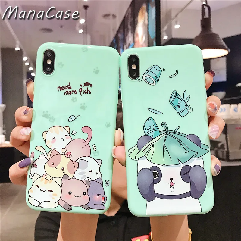 

Cute Fashion Solid Color Stacked Cat Panda Cartoon Phone Case For iPhone X XS MAX XR 6 6s 7 8 Plus For TPU Back Cover Cases