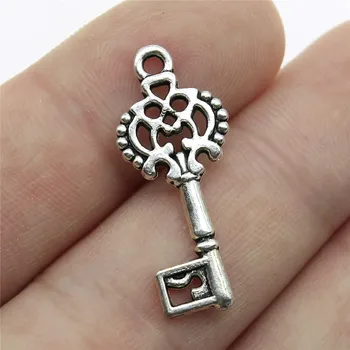 

WYSIWYG 20pcs Charms Key 28mm Antique Silver Color Pendant Key Charms For Jewelry Making Jewelry Findings