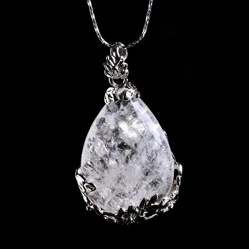 Натуральный минеральный кристалл орнамент Капля воды кулон Хранитель Драгоценная Мода Пара Очаровательное ожерелье с подвесками подарок ювелирные изделия - Цвет: Clear Quartz