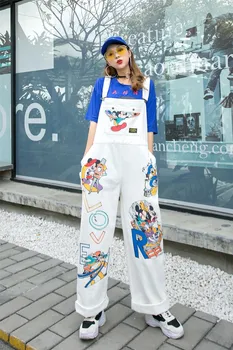 

Women's jumpsuit plus size 2020 spring new Thai tide brand denim bib pants ladies loose cartoon bib pants