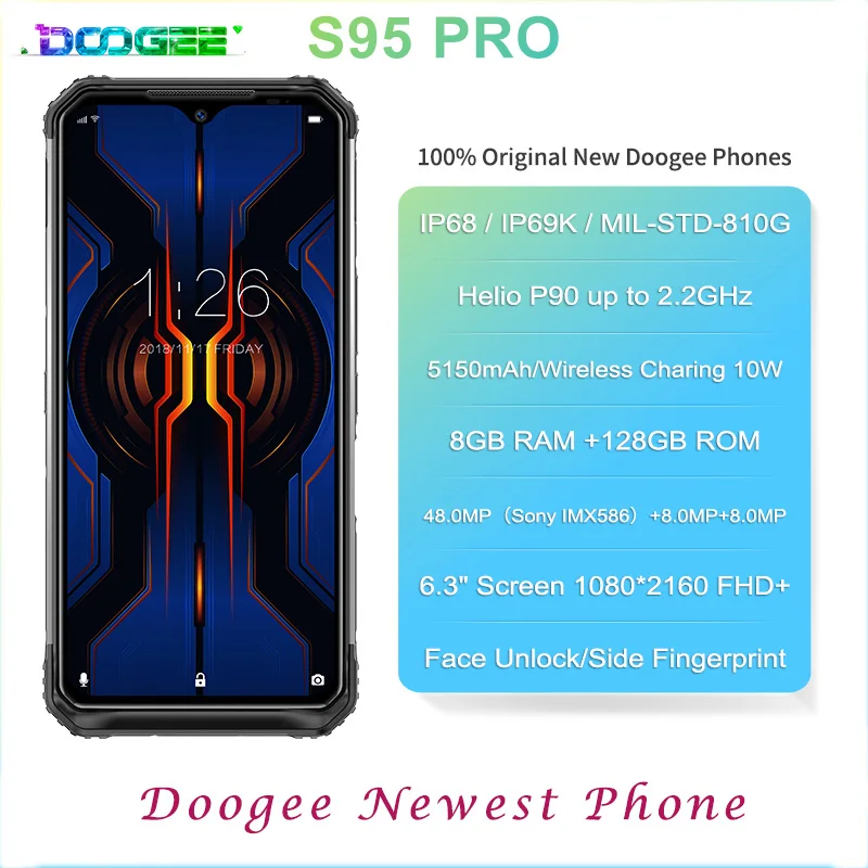 DOOGEE S95 Pro IP68 Helio P90 Octa Core 8GB 128GB Android 9.0 Mobile Phones Modular Rugged Phone 6.3inch FHD Display 5150mAh