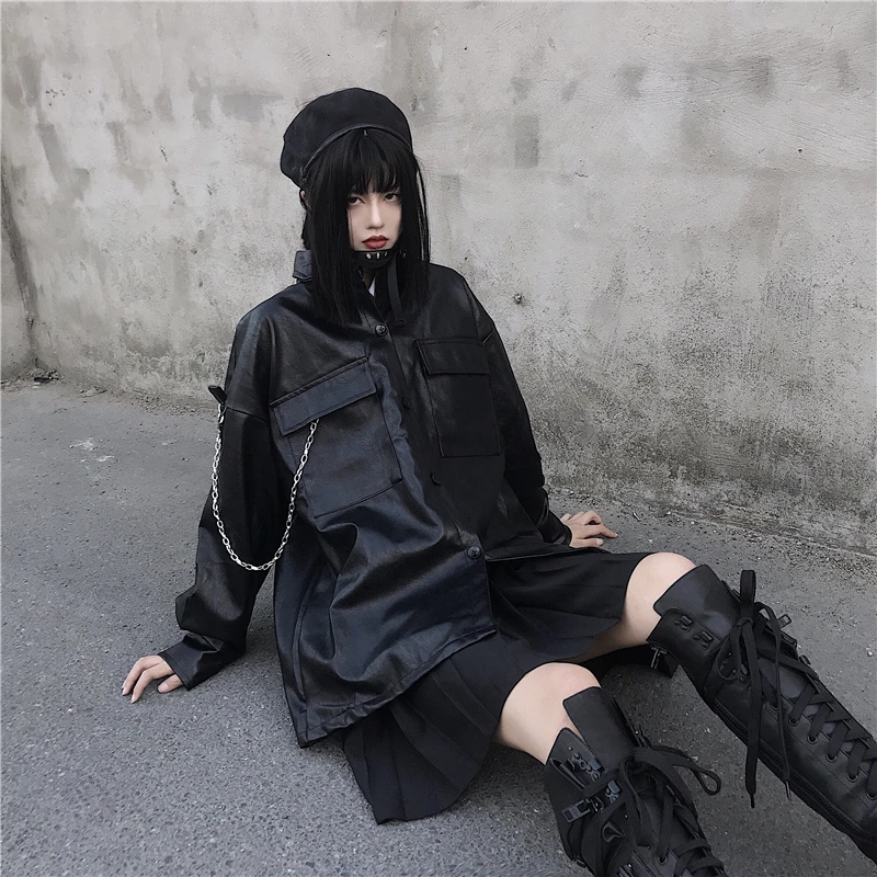 Женская куртка Neploe из искусственной кожи Harajuku, серебряная кожаная верхняя одежда унисекс, мотоциклетная куртка с цепочкой в стиле хип-хоп, кожаные куртки 55462