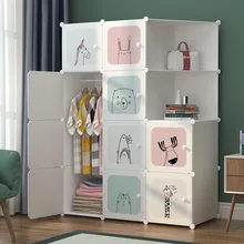 Eenvoudige Garderobe Diy Slaapkamer Opbergkast Plastic Montage Eenvoudige Combinatie Opbergrek Stofdicht Vouwen Babygarderobe