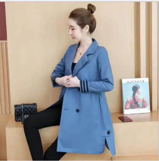 Модный женский плащ, Осеннее Женское пальто средней длины размера плюс 3xl, женская одежда на пуговицах с отложным воротником, ветровка M257 - Цвет: Blue
