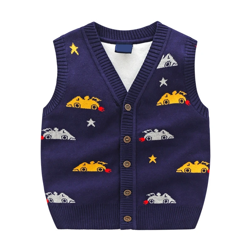

2 Layer Boys Sweater Vests Car Pattern Kids Vest Cotton Kids Waistcoats Knitted Kids Warm Vest Children Sleeveless Cardigan