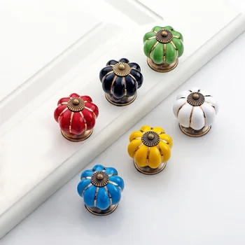 

Pumpkin Ceramic Handles Drawer Knobs with Screws Cupboard Door Handles Single Hole Cabinet Pulls Furniture Handles 38*39MM