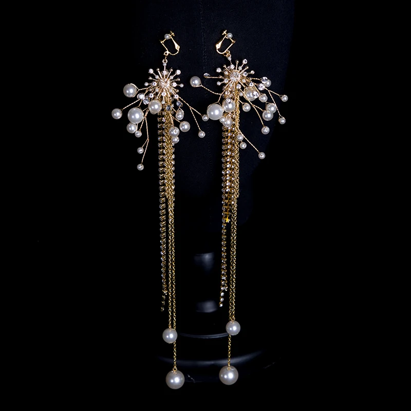 Fashion Headdress Earrings Fairy Tiaras Butterfly Pearl Bead Chain Tassels Model Show Studio Photo Shoot Decoration Accessories