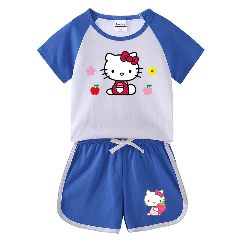 thumbnail image 1 of Hello Kitty-Conjunto de Top cómodo de algodón para bebé, pantalones calientes de moda para niña, ropa de dos piezas de manga corta con dibujos animados bonitos, 1 of 5