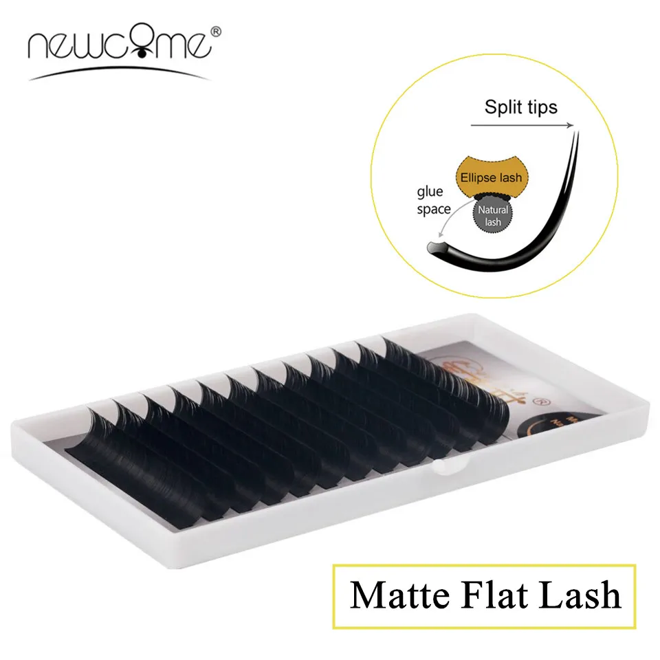 

NEWCOME False Mink Eyelash Matte Flat Lashes,Individual Natural Soft Flat Ellipse Lash Split Tips Ellipse Shaped Eyelash Makeup