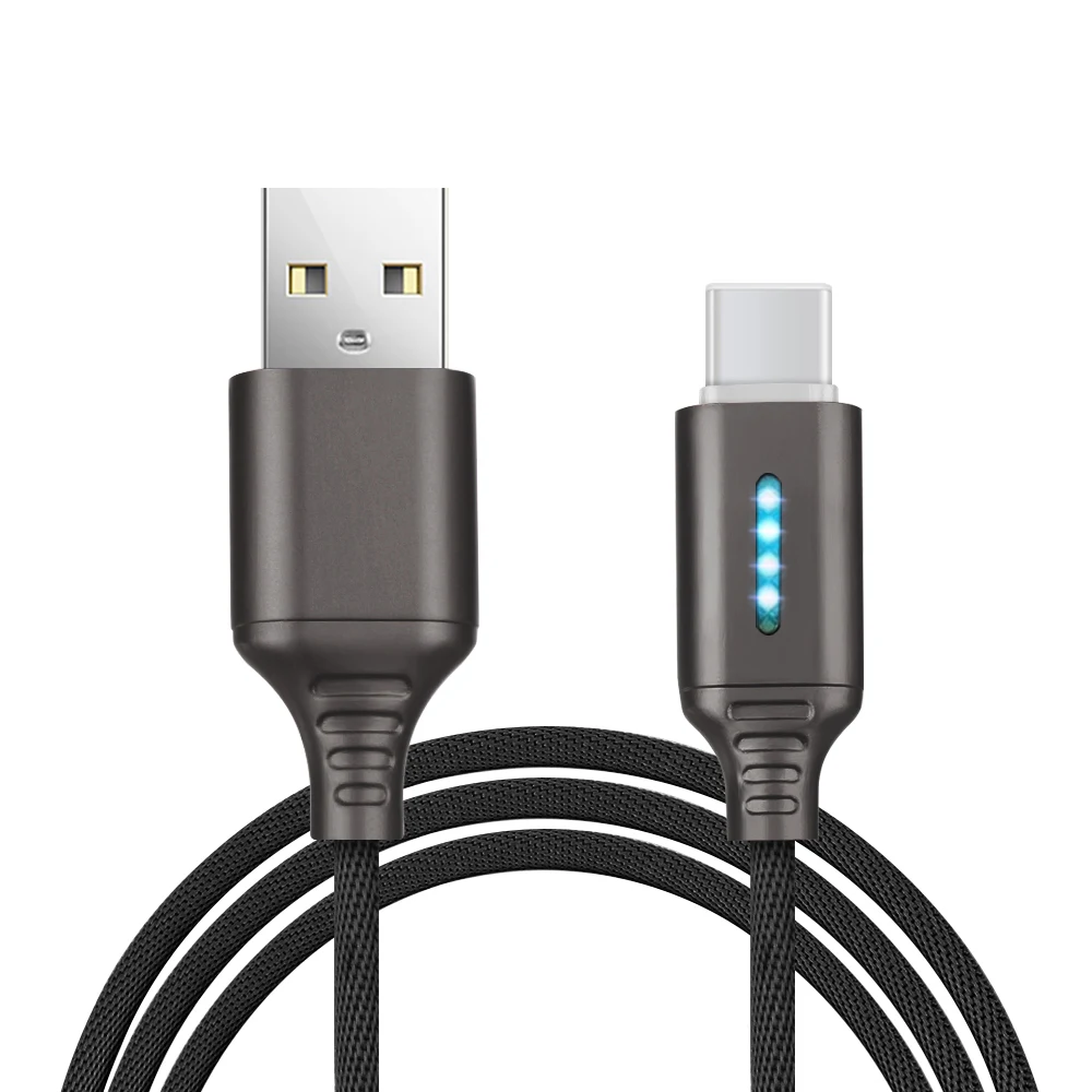 1 шт., 1 м, usb кабель для зарядки и синхронизации данных, нейлоновый кабель с защитой безопасности, обновленный автоматический отключаемый светодиодный светильник, аксессуары USB - Цвет: Type-C black